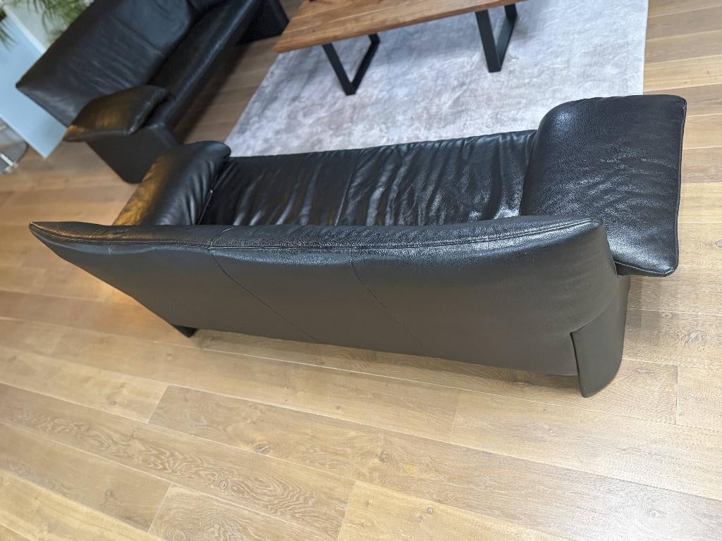Jori zwart lederen 2,5 zits bank, Ophalen, Gebruikt, 150 tot 200 cm, Tweepersoons