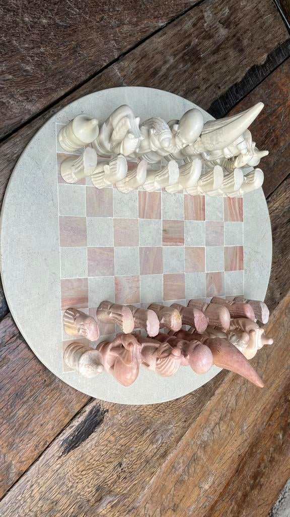Uniek handgemaakt schaakspel van natuursteen – kunstwerk, Ophalen of Verzenden, Nieuw