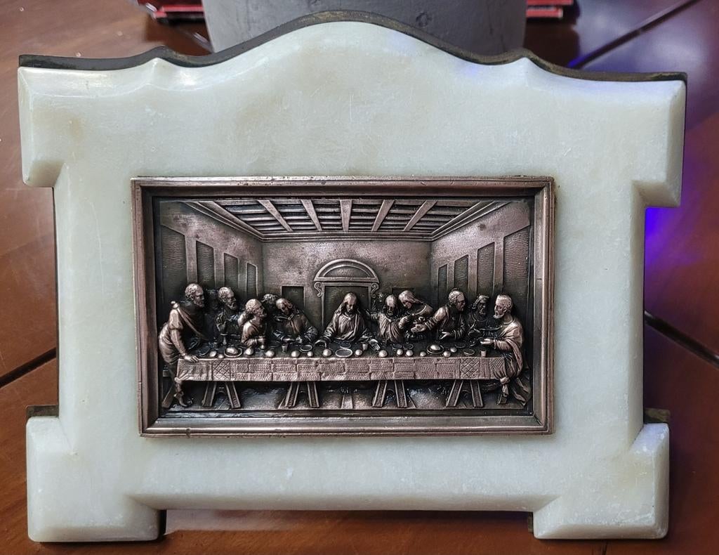 Het Laatste Avondmaal Marmeren Plaquette, Antiek en Kunst, Antiek | Religie, Ophalen of Verzenden