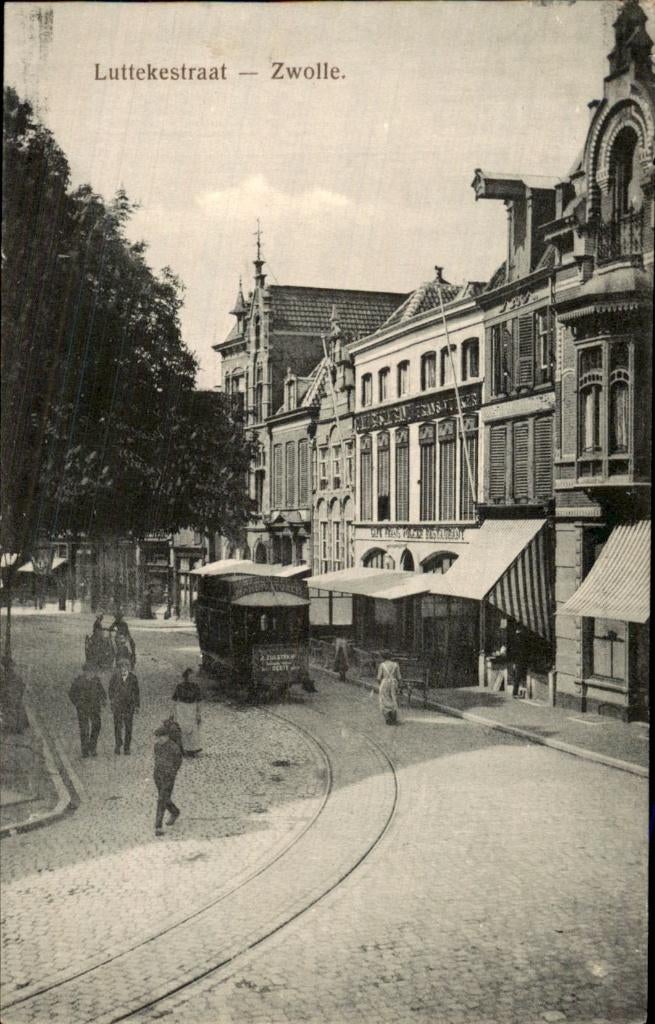 Zwolle - Luttekestraat - Straatgezicht met tram, Ophalen of Verzenden, Voor 1920, Gelopen, Overijssel
