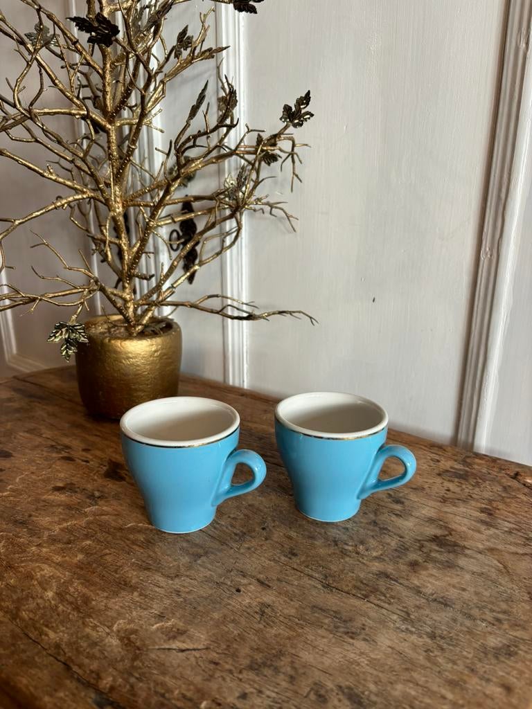 Kopjes espresso blauw goud vintage,zgan, Antiek en Kunst, Antiek | Servies los, Ophalen of Verzenden