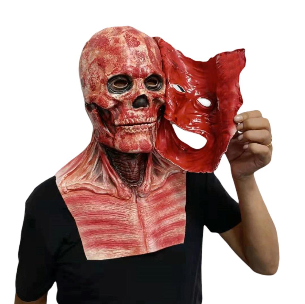 Aftrekbaar Gezicht Met Doodskop Masker Eng Horror Halloween, Verzenden, Nieuw, Feestartikel, Halloween of Griezel