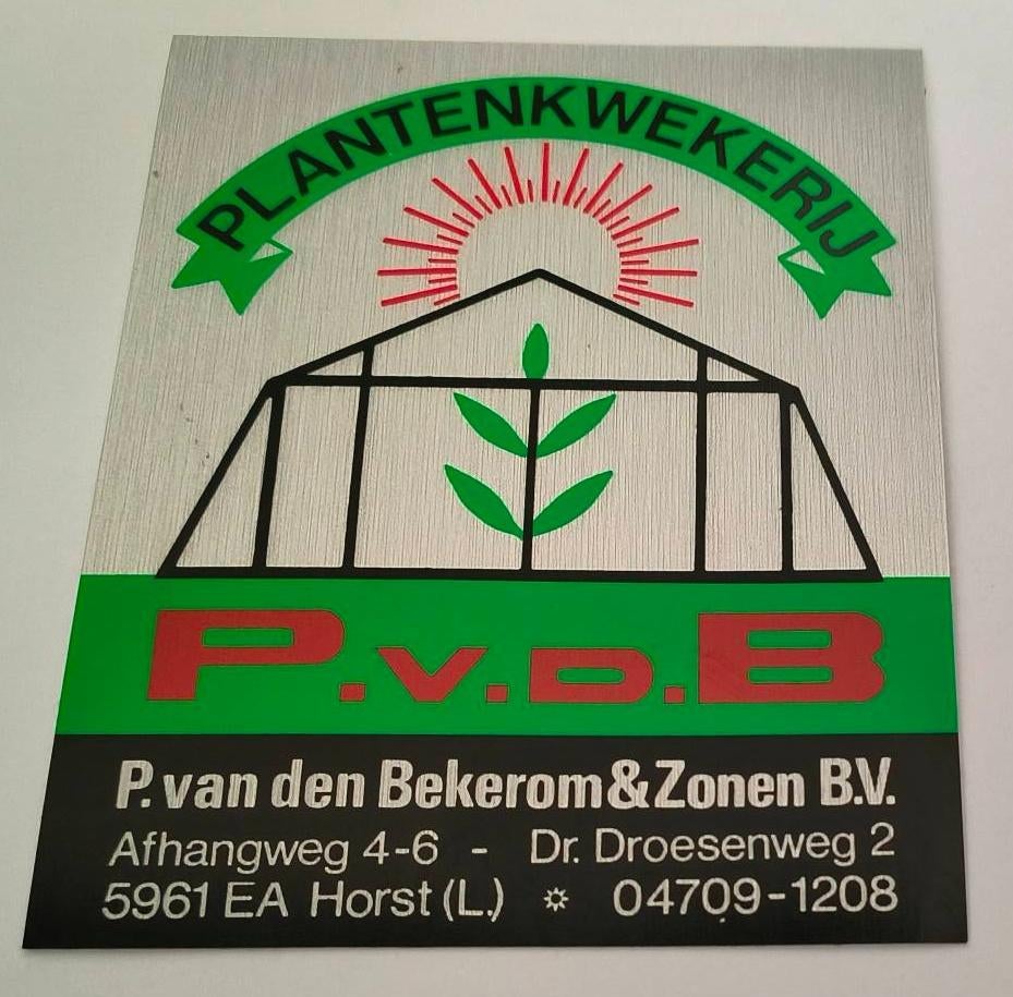 Sticker P.v.den Bekerkom & zonen b.v plantenkwekerij. Horst, Verzamelen, Ophalen of Verzenden, Nieuw, Bedrijf of Vereniging