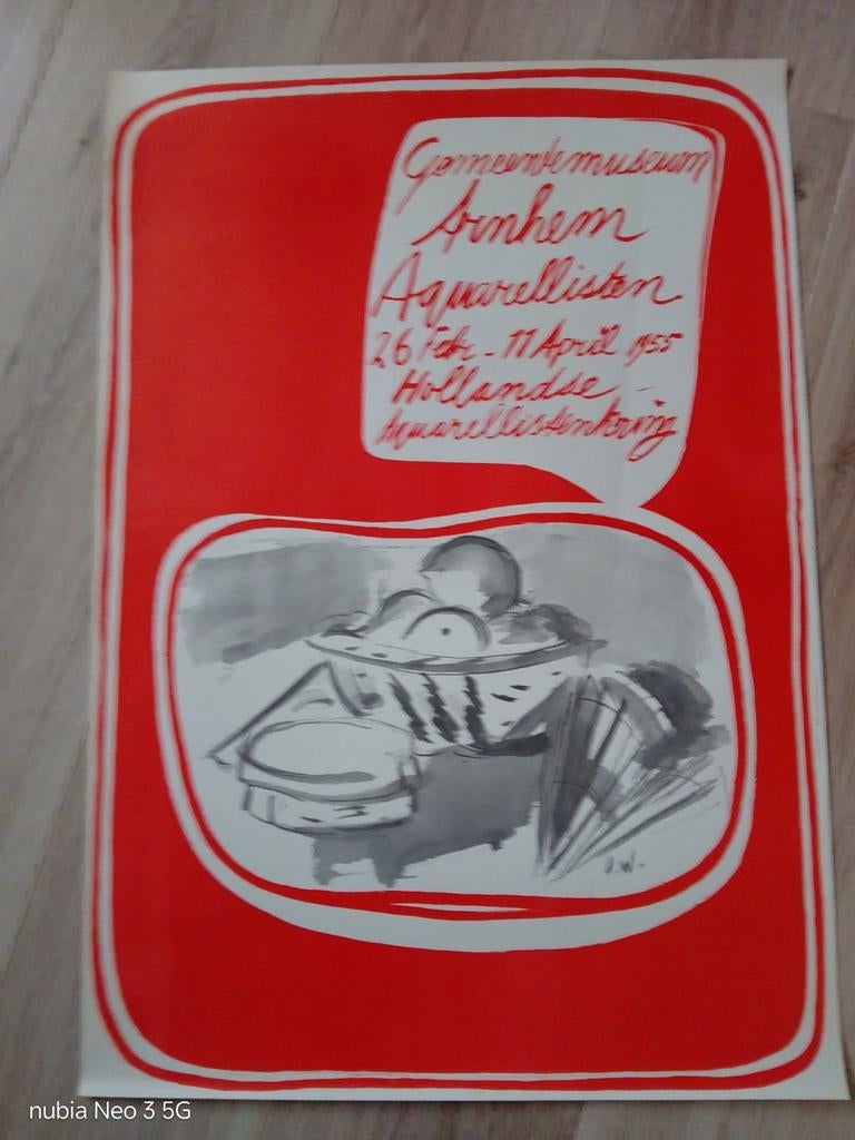 Affiche Gemeentemuseum Arnhem Aquarellisten 1955, Verzamelen, Rechthoekig Staand, Ophalen of Verzenden, Zo goed als nieuw, A1 t/m A3