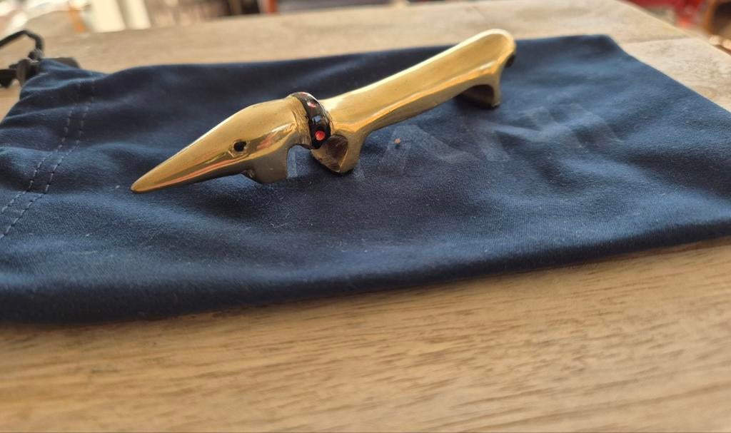 Oude koperen teckel, Verzenden, Gebruikt, Hond of Kat, Beeldje of Figuurtje