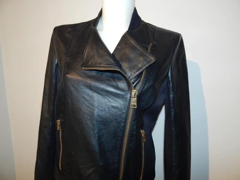 Versus Versace zwarte leren jas gouden hardware medusa It 42, Verzenden, Zwart, Zo goed als nieuw, Versace