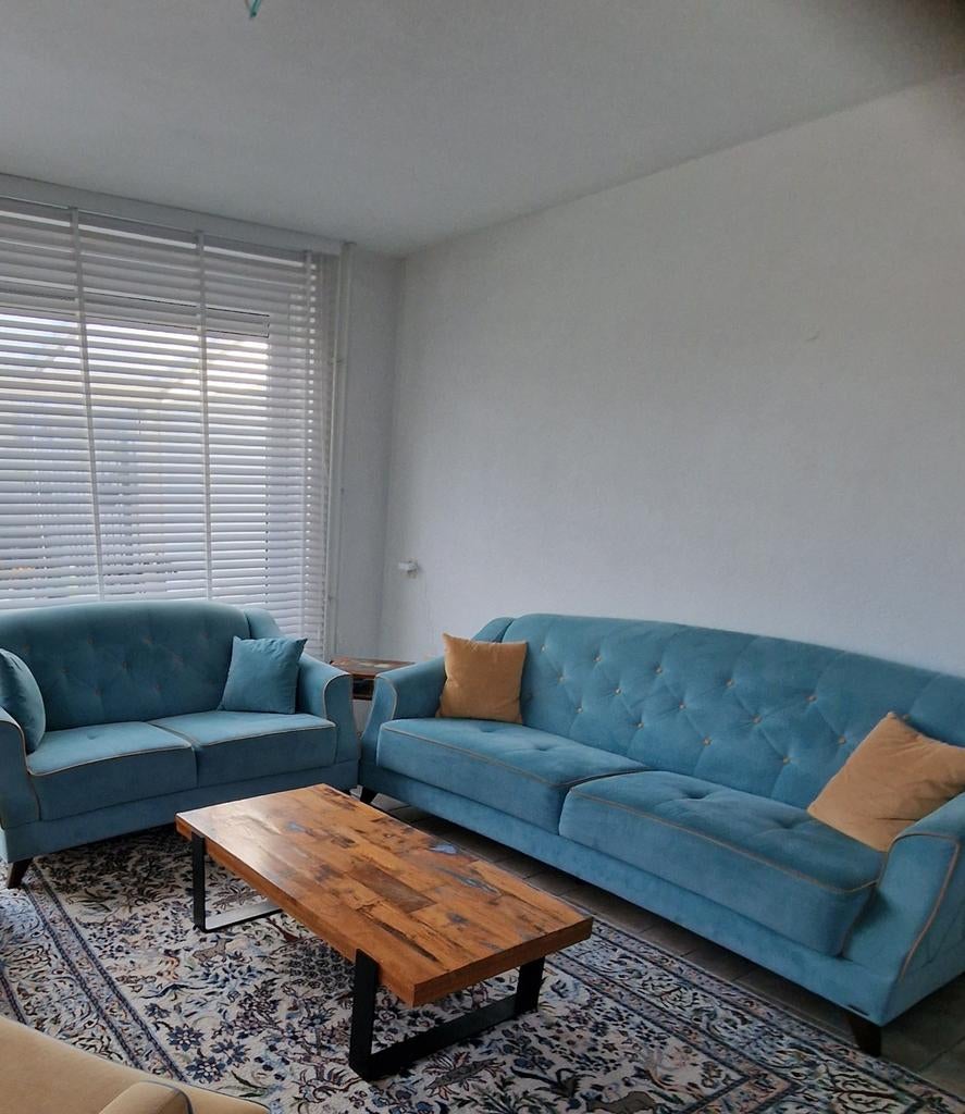 Stijlvolle blauwe bankstel set van Istikbal, Huis en Inrichting, Ophalen, Minder dan 75 cm, Zo goed als nieuw, Rechte bank