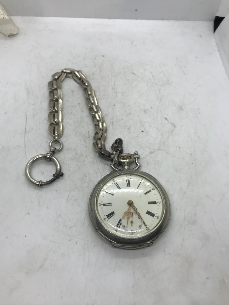 zilver gekeurd zak horloge met afbeelding paard, Overige merken, Zakhorloge, Geen, Ophalen of Verzenden