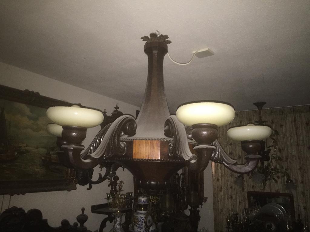 Grote houten Art Deco hanglamp., Ophalen