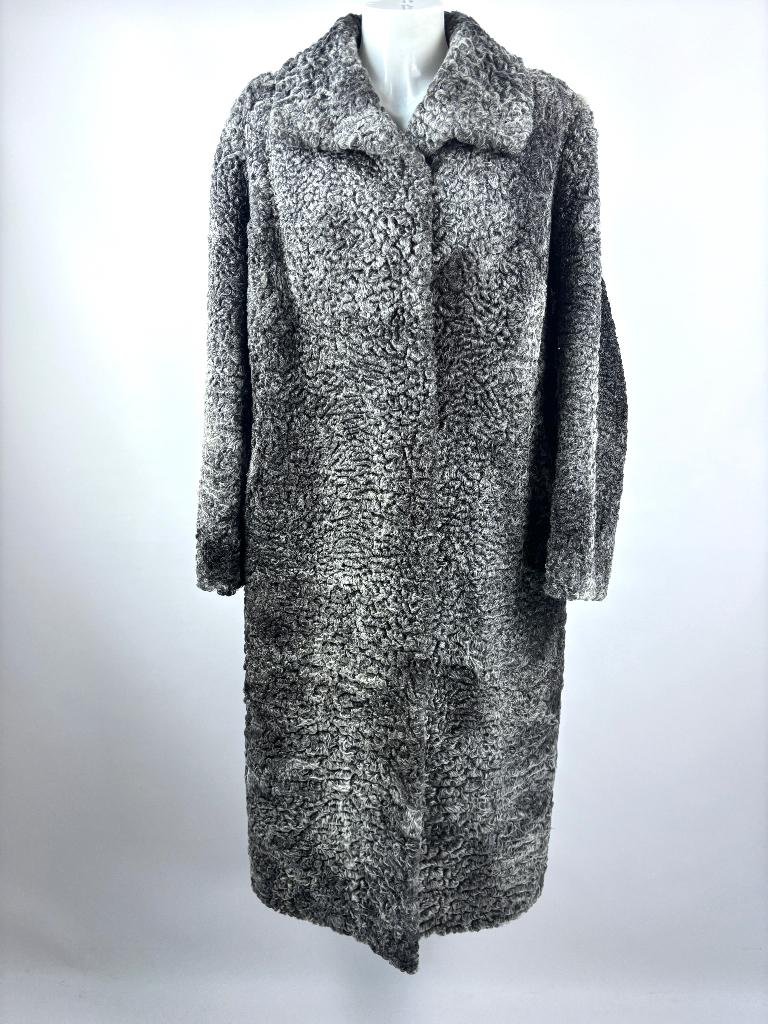 ASTRAKAN Grijs lange vintage bont jas  Maat L - 40, Maat 38/40 (M), Ophalen of Verzenden, Grijs, Onbekend