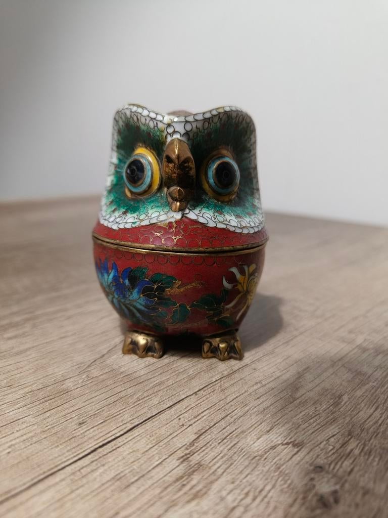 Vintage Cloisonné Uil Doosje, Ophalen of Verzenden
