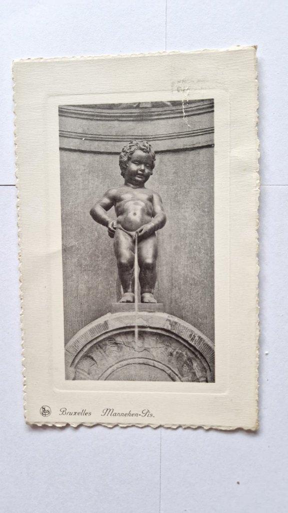 vintage ansichtkaart manneke pis, Verzamelen, Ansichtkaarten | België, Ophalen of Verzenden, 1940 tot 1960, Gelopen, Brussel (Gewest)
