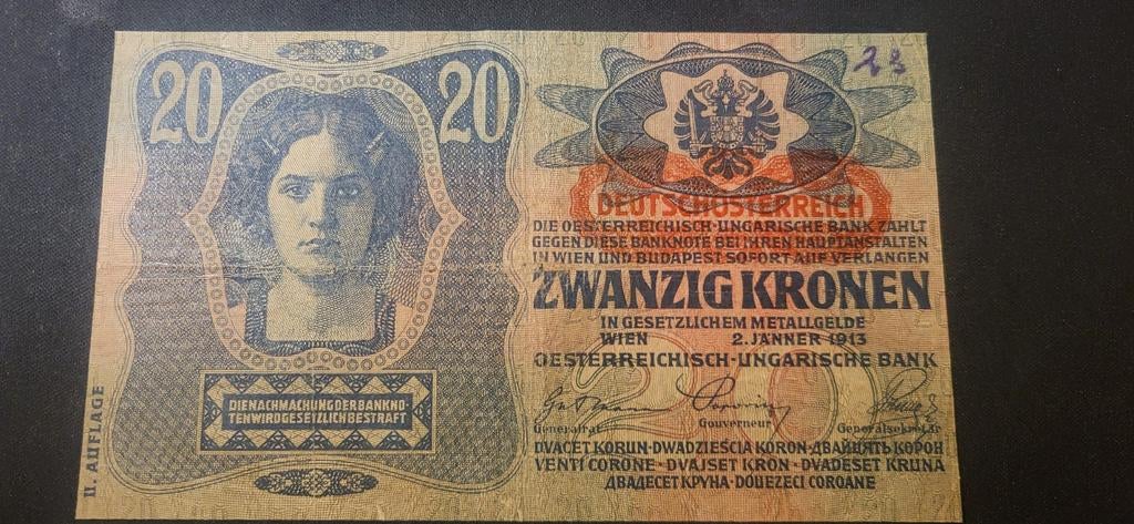 Oostenrijk-Hongarije 20 Kronen 1913, Postzegels en Munten, Bankbiljetten | Europa | Niet-Eurobiljetten, Ophalen of Verzenden, Oostenrijk