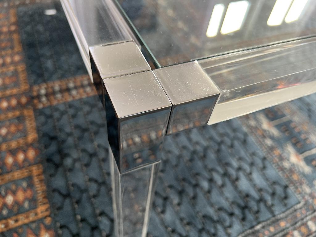 Salon tafel glas met chroom. 90x90. Hoogte 40 cm. Design., Ophalen, Gebruikt, 50 tot 100 cm, Design