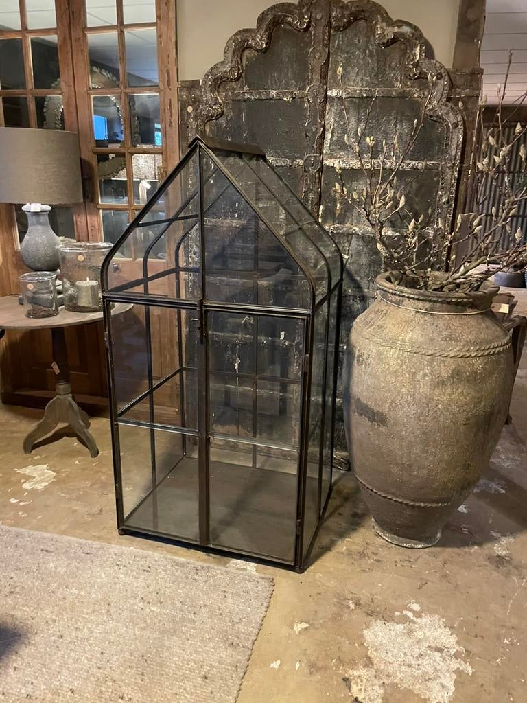 Glazen tuinkas kast tuin serre glas metaal vintage landelijk, Tuin en Terras, Kassen, Ophalen of Verzenden, Glas, Gebruikt, Aluminium