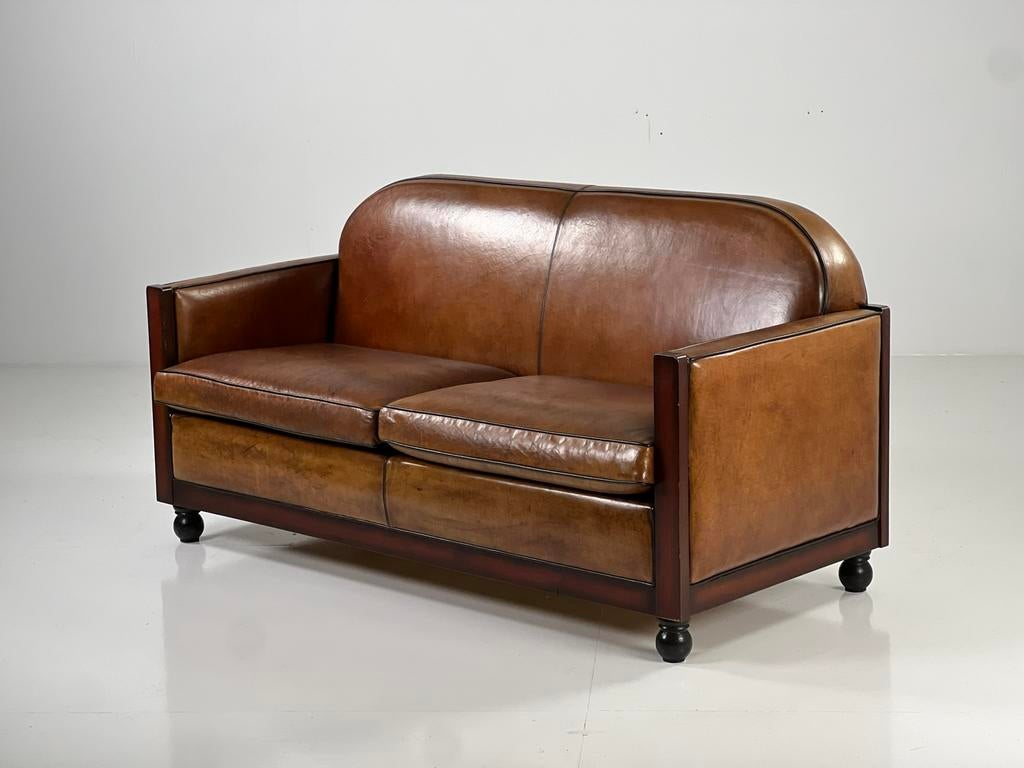 Schapenleren Art Deco bank geleefd