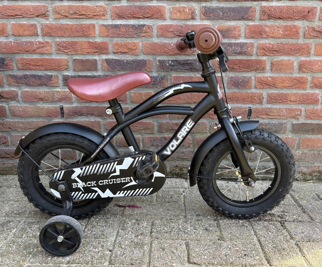 Volare Black Cruiser kinderfiets 12 inch - jongensfiets, Ophalen, Zo goed als nieuw, Minder dan 16 inch, Zijwieltjes