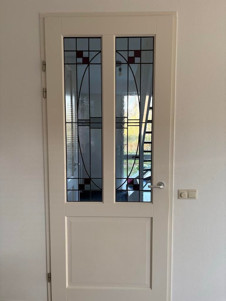 Stijlvolle binnendeur met glas in lood, Ophalen, Gebruikt, 80 tot 100 cm, 215 cm of meer