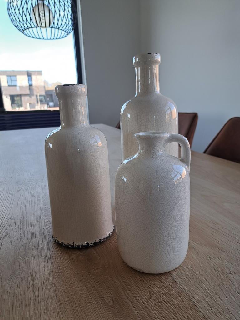 Witte landelijke vaasjes, 3 stuks, Huis en Inrichting, Woonaccessoires | Vazen, Wit, Aardewerk of Porselein, Nieuw, Ophalen of Verzenden