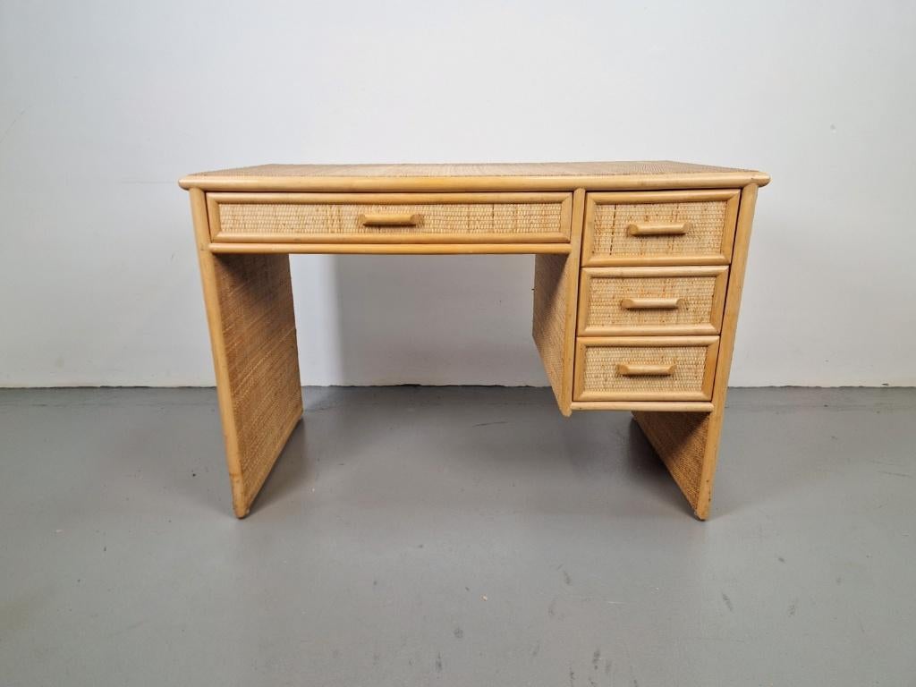 Vintage Bureau bamboe rotan bohemien lades Frankrijk ´70  , Ophalen, N, N, N