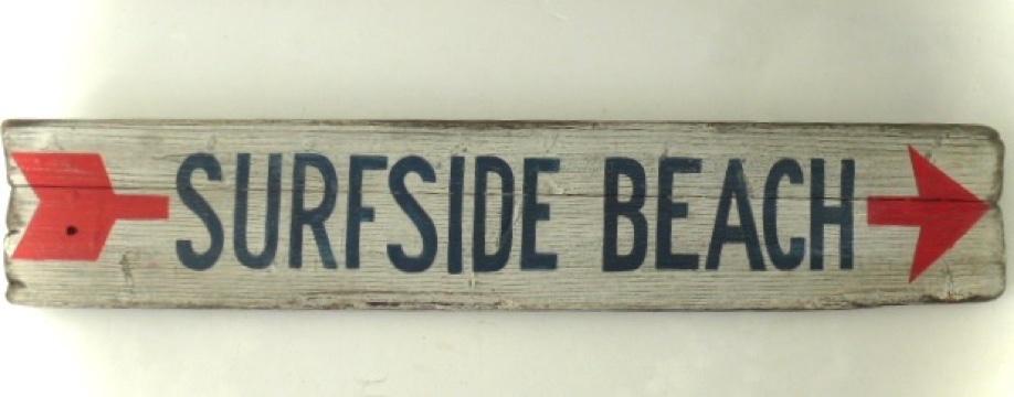 Handgeschilderd houten tekstbord / Beach / zee / strand, Schilderij, Hout, Vintage, Zo goed als nieuw