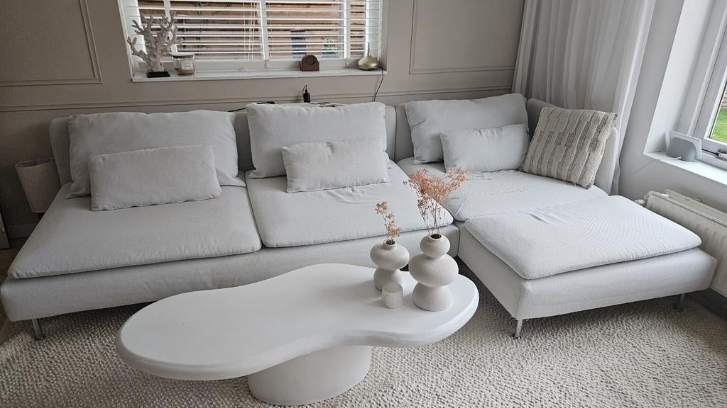 IKEA Söderhamn Hoekbank met Witte Hoes (Gebruikt), 250 tot 300 cm, Gebruikt, 100 tot 125 cm, Hoekbank