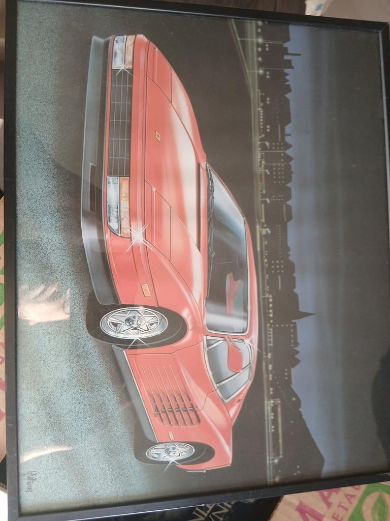 Vintage Ferrari Testarossa Poster - Ingelijst, Huis en Inrichting, Woonaccessoires | Schilderijen, Tekeningen en Foto's, Gebruikt