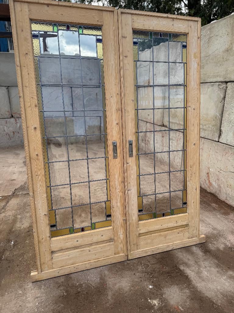 Set schuif / en-suite deuren met glas in lood 212x154,5cm., Ophalen