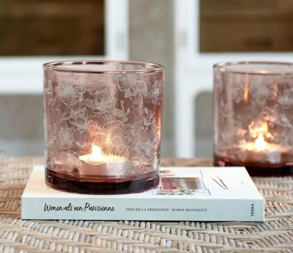 Riviera Maison, windlicht, roze, Flower Hurricane Pink, vaas, Ophalen, Overige materialen, Overige kleuren, Zo goed als nieuw