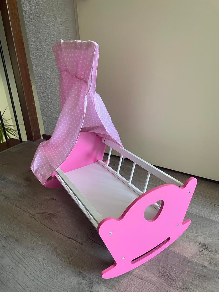 Roze houten poppenwieg met kap, Ophalen, Gebruikt, Overige typen