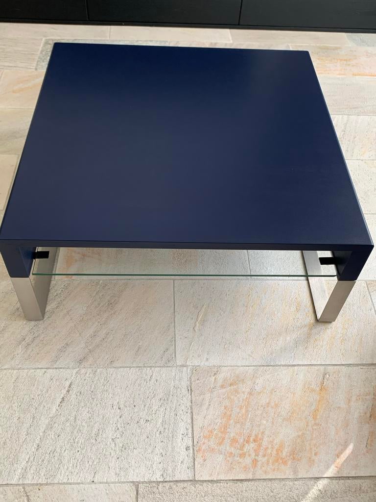Leolux Aditi salontafel blauw, Gebruikt, 100 tot 150 cm, Vierkant, Glas