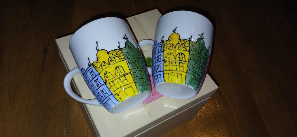 Handbeschilderde mokken – 2 porseleinen mokken, Ophalen, Nieuw, Overige stijlen, Kop(pen) en/of Schotel(s)