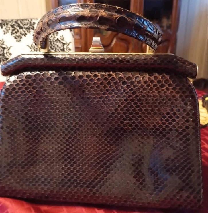 Handtas van slangenleer, Ophalen of Verzenden, Gebruikt, Bruin, Handtas