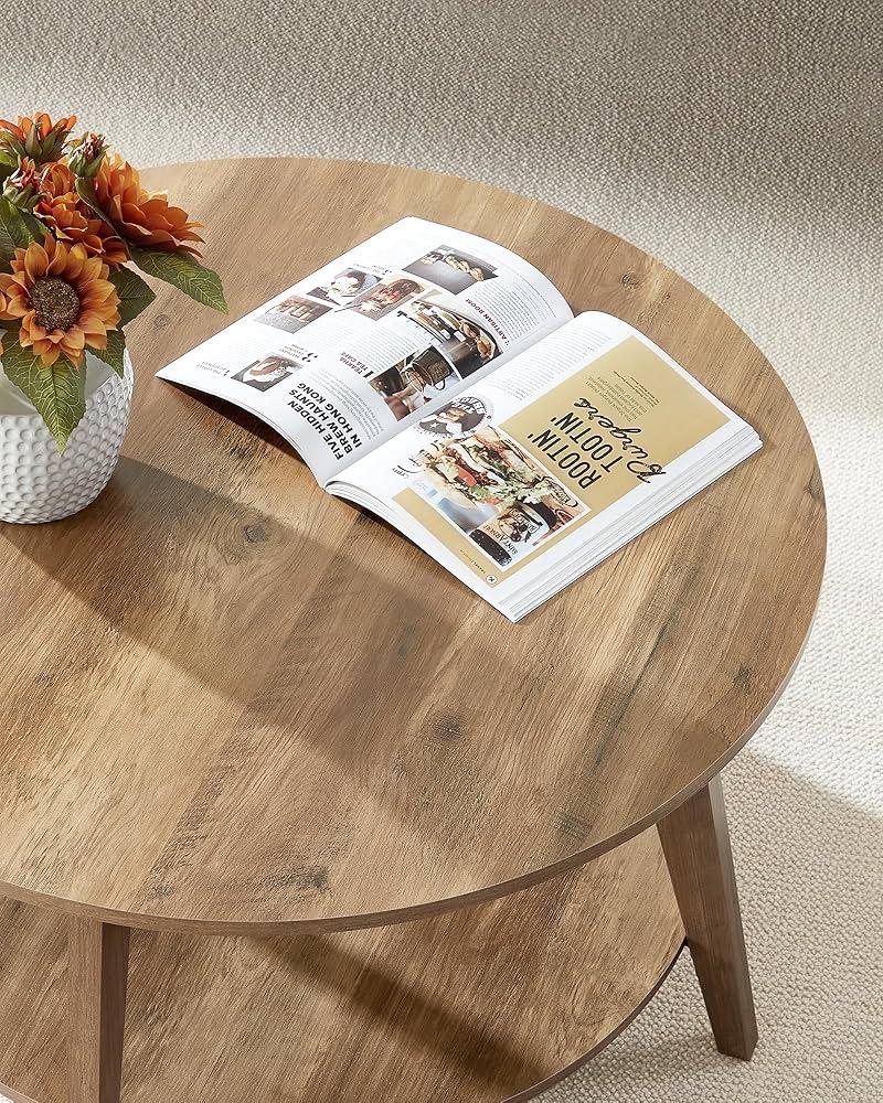 VASAGLE Ronde Salontafel, 2 Niveaus, Honingbruin, 80x45 cm, Ophalen, Rond, Nieuw, 50 tot 100 cm
