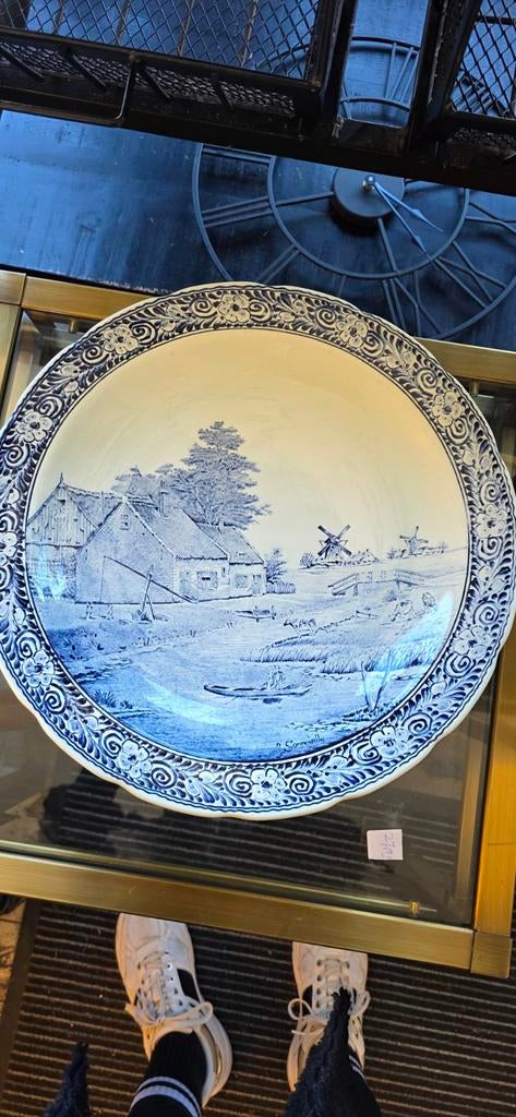 Groot Delfts Blauw Wandbord - Boch - Hollandse Scène, Ophalen