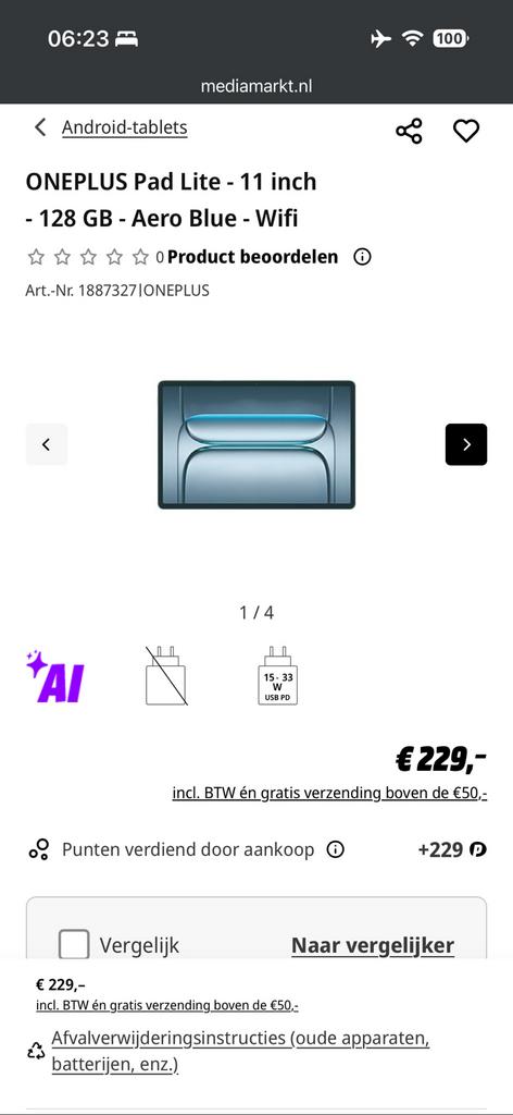 OnePlus Pad Lite 8GB/128GB LTE Aero Blue - Nieuw in doos, Computers en Software, Android Tablets, Nieuw, Wi-Fi, 11 inch, 128 GB