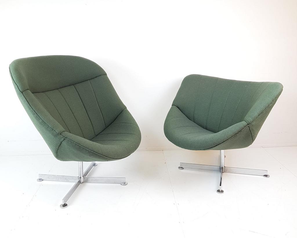 2 Rudolf Wolf swivel chair Modello groen ploegstof ploegwool, Ophalen of Verzenden, -, -, -