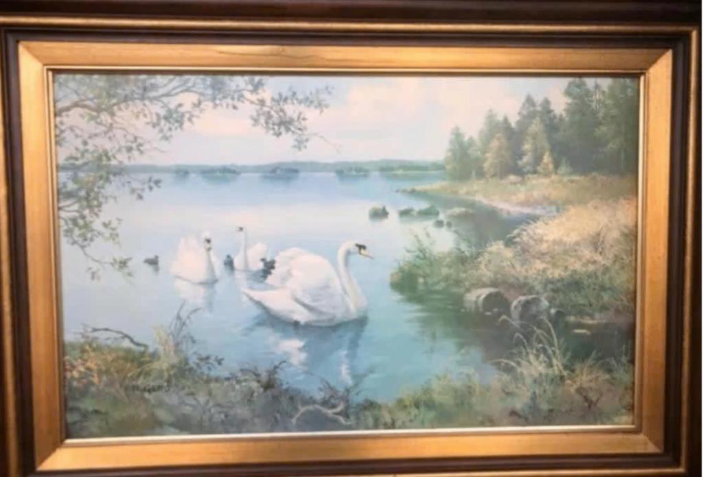 Origineel schilderij van N. Gero : Zwanen (100x70), Antiek en Kunst, Kunst | Schilderijen | Klassiek, Ophalen of Verzenden