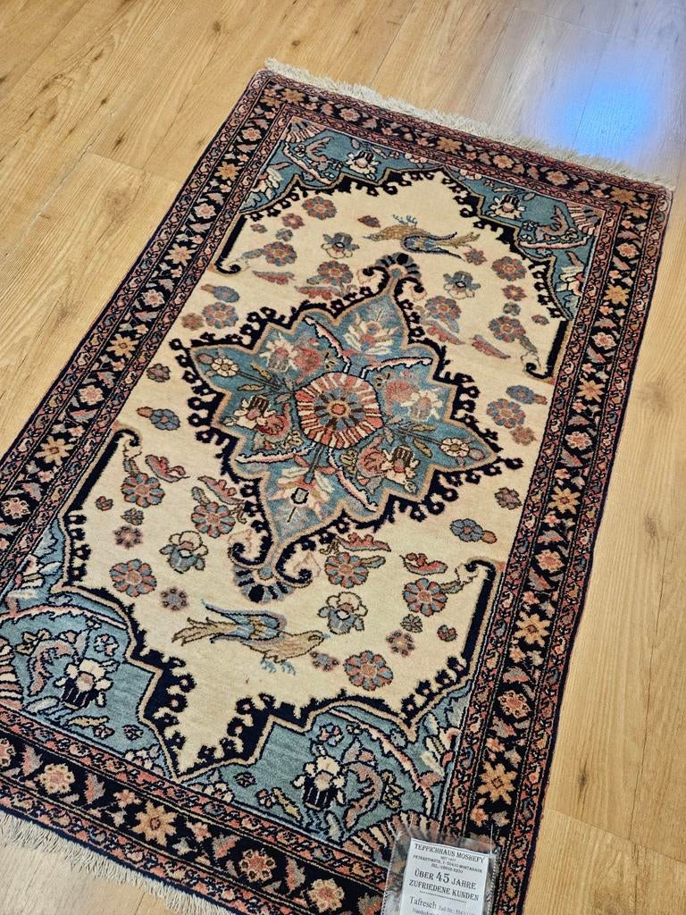 Vintage handgeknoopt perzisch tapijt tafresh 123x78, Info@SlatsAntiek.nl, 100 tot 150 cm, Perzisch, Rechthoekig