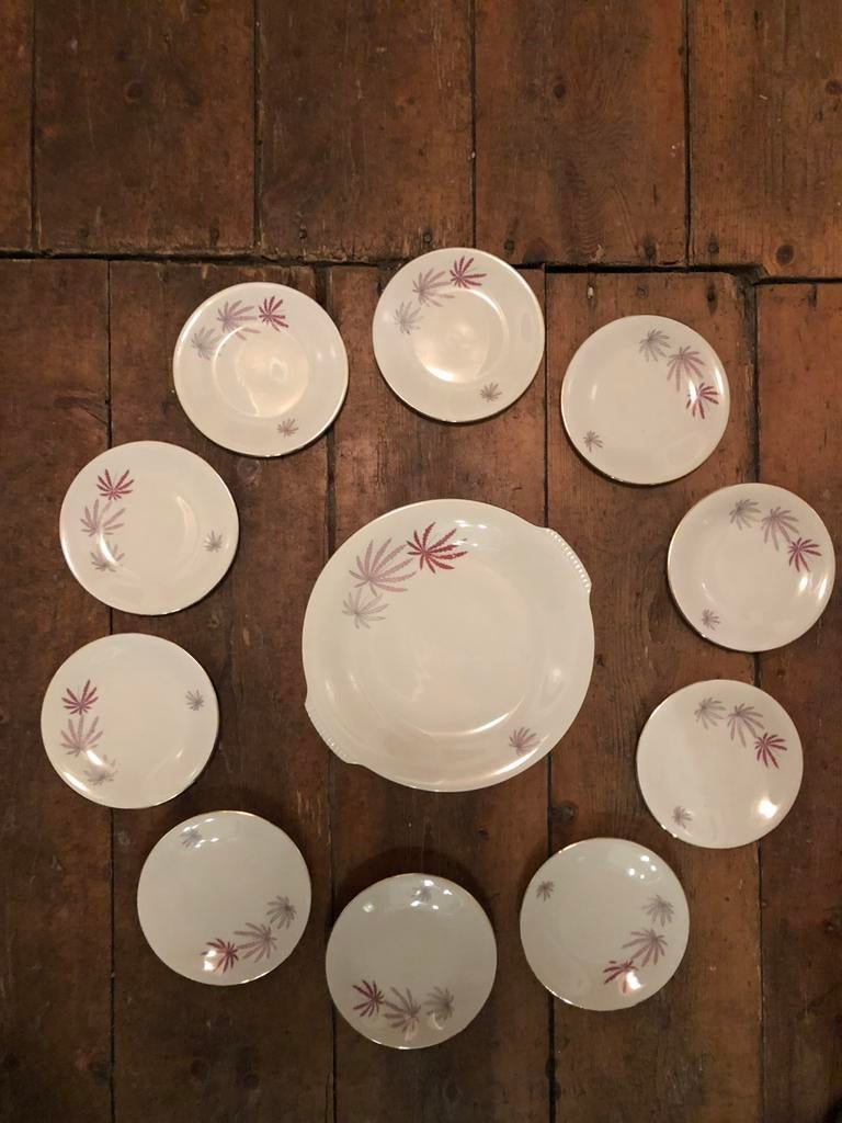 Vintage gebakstel met 10 kleine bordjes, Ophalen of Verzenden