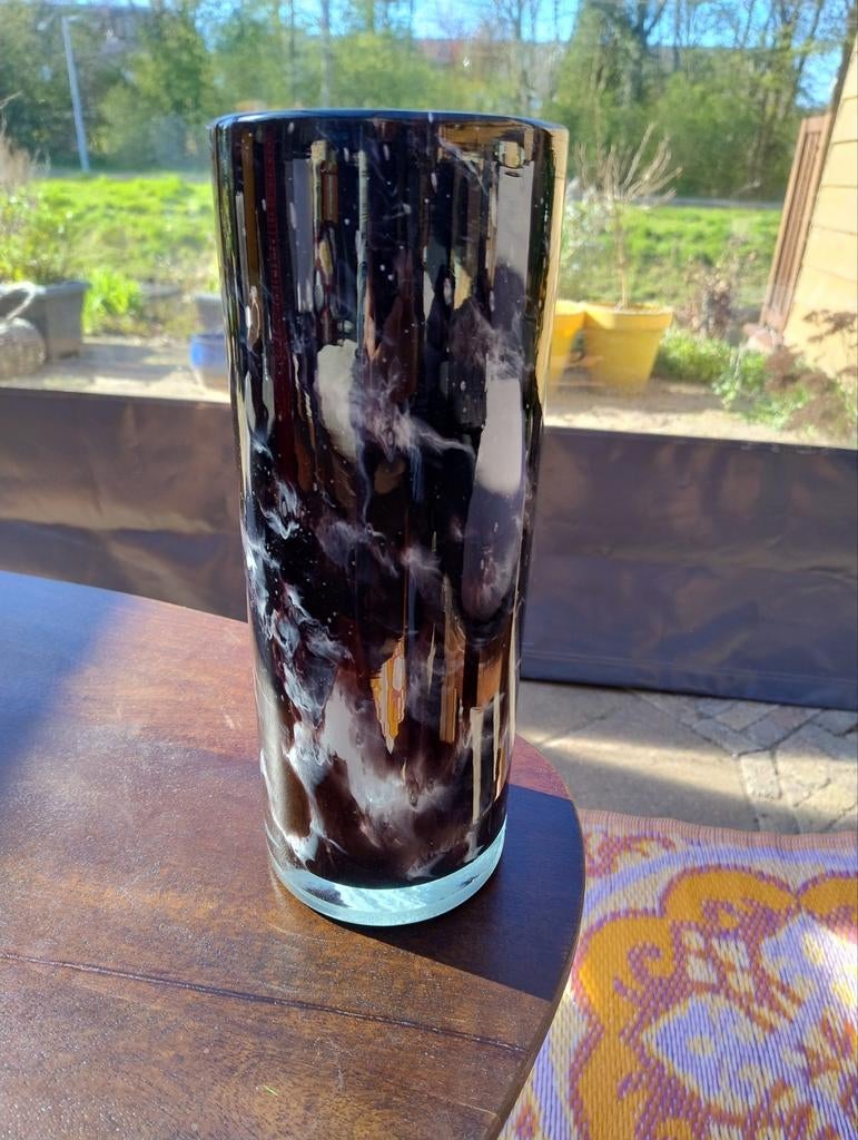 Fidrio Cilinder Granito vaas, mondgeblazen glas, 30 cm, Huis en Inrichting, Woonaccessoires | Vazen, Zwart, Nieuw, Ophalen of Verzenden