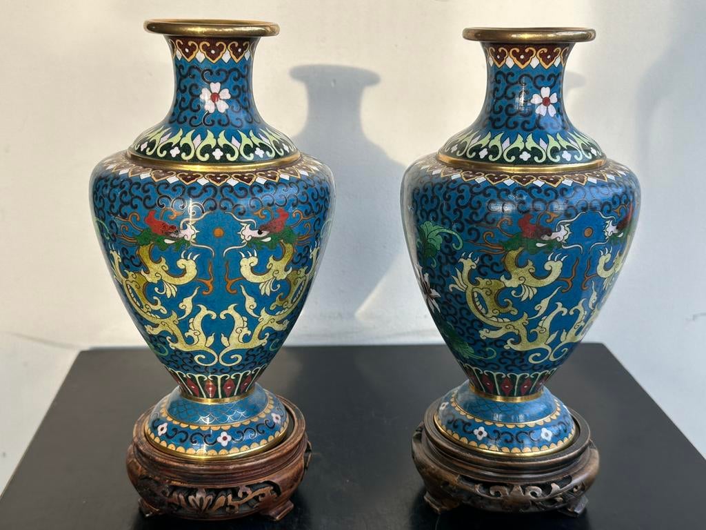 Antiek chinees cloisonne vazen 25 cm H, Antiek en Kunst, Kunst | Niet-Westerse kunst, Ophalen of Verzenden
