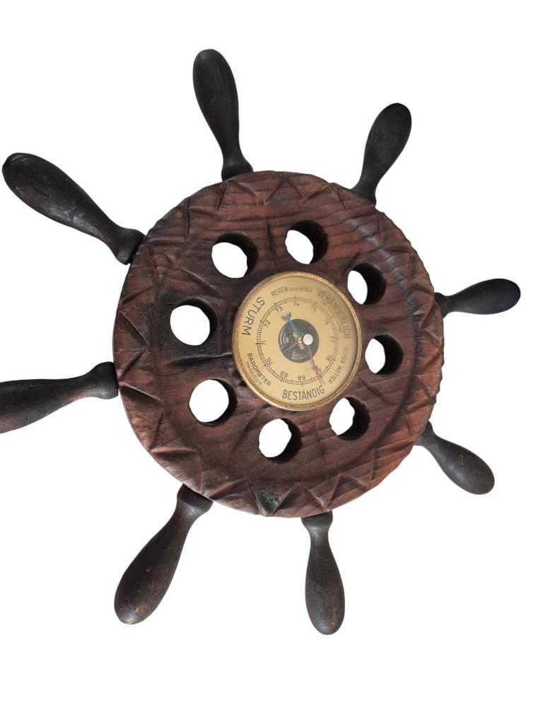 Houten scheepsroer barometer, Ophalen of Verzenden, Gebruikt, Barometer