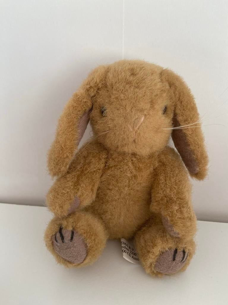 Vintage HEMA knuffel konijn - Bruin - pluche - Konijntje, Hema, Gebruikt, Konijn, Ophalen of Verzenden