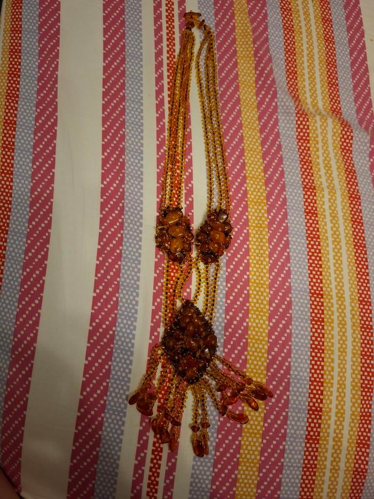 Vintage oranje/bruine natuurlijke barnsteen ketting, Met hanger, Oranje, Ophalen of Verzenden, Zo goed als nieuw