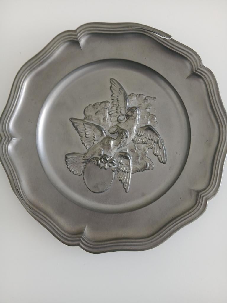 3 Decoratief tinnen borden, Ophalen of Verzenden