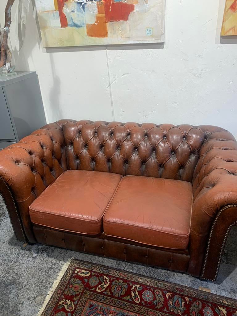 Bankje leer, Tweepersoons, Ophalen of Verzenden, Zo goed als nieuw, Minder dan 150 cm