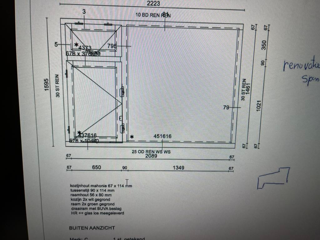 Kozijn met hr ++ glas, Doe-het-zelf en Verbouw, Ophalen, Raamkozijn, Zo goed als nieuw, 150 tot 225 cm