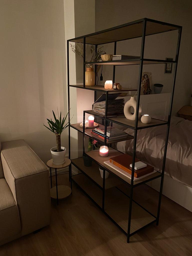 Mooie open kast met metalen frame en houten planken, Ophalen, Met plank(en), Gebruikt, 50 tot 100 cm