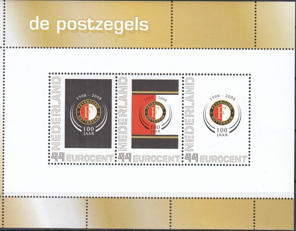 Nederland- 2008- Sport- Voetbal- Feijenoord Rotterdam 9x- P, Postzegels en Munten, Postzegels | Nederland, Ophalen of Verzenden